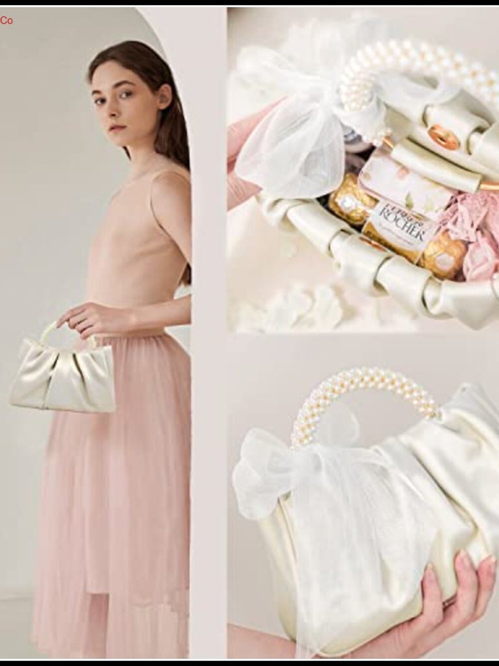 Pearl Clutch Evening Bag Wedding Party Purse with Pearl Handle - Picture 6 of 6